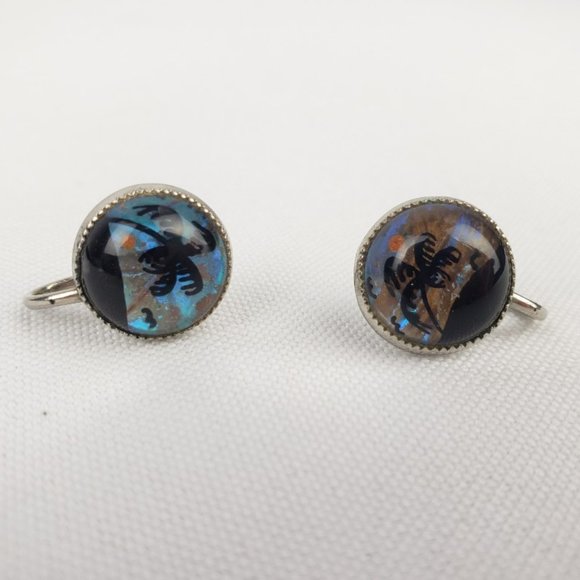 Vintage Sterling Palm Tree Screw Back Earrings